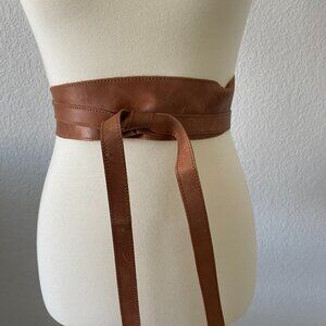 Leather wrap around tie belt